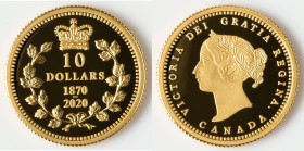 Elizabeth II gold Proof "Dominion of Canada" 10 Dollars (1/4 oz) 2020 UNC, Royal Canadian mint, KM-Unl. Mintage: 1,000. Commemorating the 150th Annive...