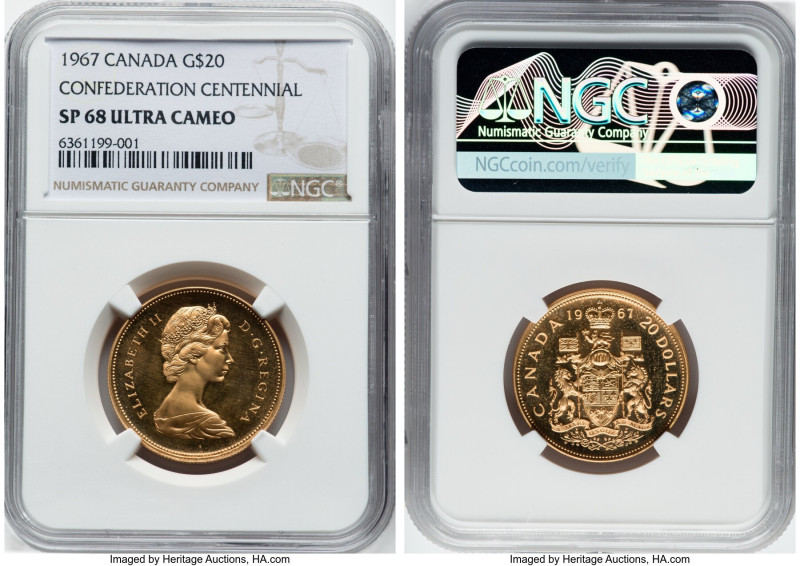 Elizabeth II gold Specimen "Confederation Centennial" 20 Dollars 1967 SP68 Ultra...
