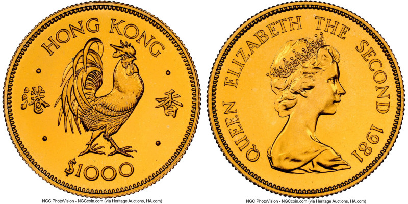British Colony. Elizabeth II gold "Year of the Rooster" 1000 Dollars 1981 MS68 N...