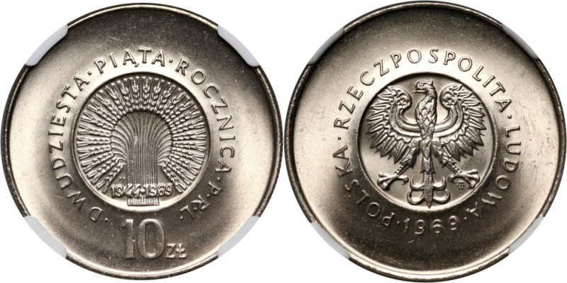 PRL, 10 złotych 1969, 25. Rocznica PRL Druga najwyższa nota NGC. Reference: Parc...