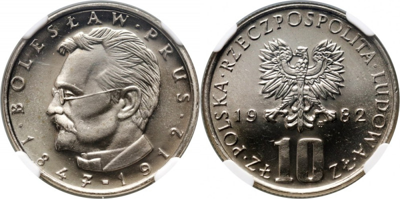 PRL, 10 złotych 1982, Bolesław Prus, PROOFLIKE, najwyższa nota NGC Doskonale zac...