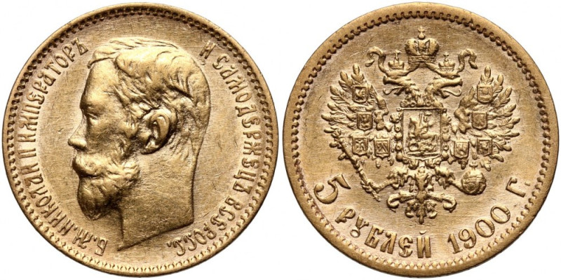 Russia, Nicholas II, 5 Roubles 1900 (ФЗ), St. Petersburg Gold 4,29 g.
 Złoto 4,...