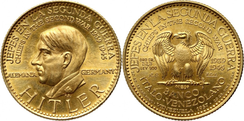 Venezuela, Goldmedaille 1957, Adolf Hitler Gold 22,24 g. Złoto 22,24 g. 
Grade:...