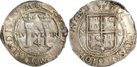 MEXICO. Cob 4 Reales, ND (1554-56)-Mo O. Mexico City Mint. Carlos & Johanna. PCGS AU-58.
KM-18; Cal-138. Weight: 13.60 gms. Late Series. Fairly well ...