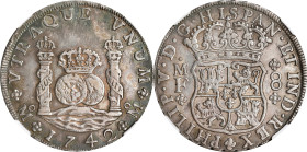 MEXICO. 8 Reales, 1742-Mo MF. Mexico City Mint. Philip V. NGC AU-58.
KM-103; FC-14a; Gil-M-8-14; Yonaka-M8-42. Wholly original looking this nicely pr...