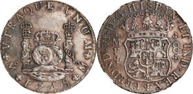 MEXICO. 8 Reales, 1748-Mo MF. Mexico City Mint. Ferdinand VI. NGC Unc Details--Salt Water Damage.
KM-104.1; FC-21a; Gil-M-8-21; Yonaka-M8-48. This de...