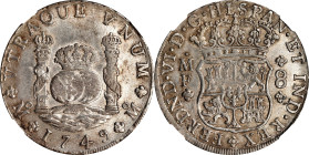 MEXICO. 8 Reales, 1749-Mo MF. Mexico City Mint. Ferdinand VI. NGC AU-55.
KM-104.1; Cal-473. Quite wholesome and pleasing, this lightly handled crown ...