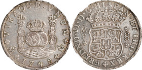 MEXICO. 8 Reales, 1749-Mo MF. Mexico City Mint. Ferdinand VI. NGC AU Details--Damage.
KM-104.1; FC-22; Gil-M-8-22; Yonaka-M8-49. Boldly struck and at...