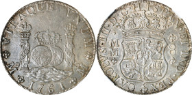 MEXICO. 8 Reales, 1761-Mo MM. Mexico City Mint. Charles III. NGC AU-58.
KM-105; Cal-1075. Variety with single arc and the tip of the cross between th...