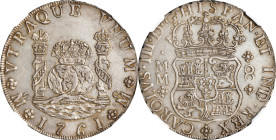 MEXICO. 8 Reales, 1761-Mo MM. Mexico City Mint. Charles III. NGC AU-58.
KM-105; FC-38a; Gil-M-8-38; Yonaka-M8-61a. Variety with cross between "I" and...