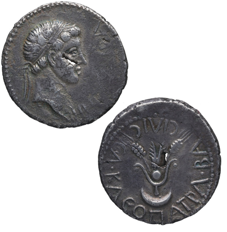 Juba II y Cleopatra Selene (25 -23 a.C). Mauritania. 1 denario. Ag. 3,44 g. REX ...