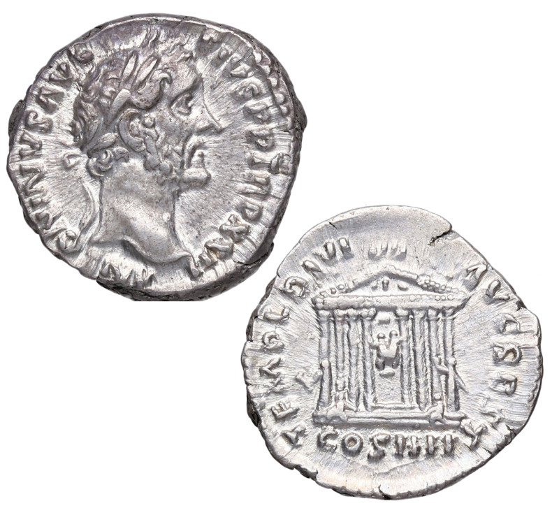 158 al 159 d.C. Antonino Pío (138-161 d.C). Roma. Denario. Ag. 3,33 g. ANTONINVS...