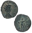253-268 d.C. Galieno. Roma. Antoniniano. Ae. 2,82 g. IMP GALLIENVS AVG ;Busto radiado mirando a derecha, del emperador Galieno /VIRTVS AVG; en los cam...