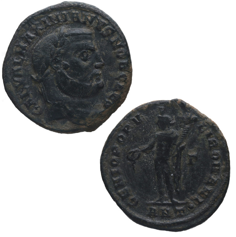 299-300 d.C. Galerio Maximiano (293-306 dC). Antioquía. Nummus. Ag. 10,68 g. GAL...