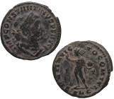 327 a 361 d.C. Constantino I. Lyon. Nummus. 3,83 g. IMP CONSTANTINVS P F AVG, busto laureado y acorazado de Constantino I a derecha /SOLI INVICTO COMI...
