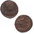 379-395 d.C. Teodosio I (379- 395 d.C). Antioquía. AE3. RIC IX 47c. Ve. 3,06 g. DM THEODOSIVS PF AVG; Busto con diadema de perlas, drapeado y acorazad...