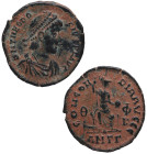 479- 395 d.C. Teodosio I (379- 395 d.C). Antioquía. AE3. RIC 46e. Ve. 2,26 g. DN THEODOSIUS PF AUG; Busto diademado, drapeado y acorazado a derecha /C...