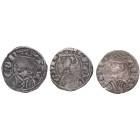 Jaime I y II de Aragón. Jaca y Sariñena (Huesca). 3 monedas Dinero. Ve. 0,82 g. IACOBVS ⠅REX Cross MBC. Est.30.