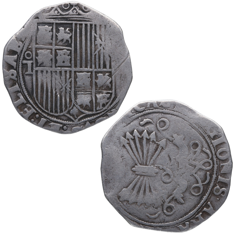 1469-1504. Reyes Católicos (1469-1504). Toledo. 2 reales. Ag. 6,62 g. MBC-/ BC+....