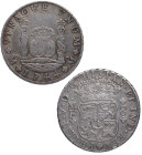 1744. Felipe V (1700-1746). México. 8 reales. MF. A&C 1466. Ag. 27,00 g. Atractiva. Grafiti en anverso. MBC+. Est.400.