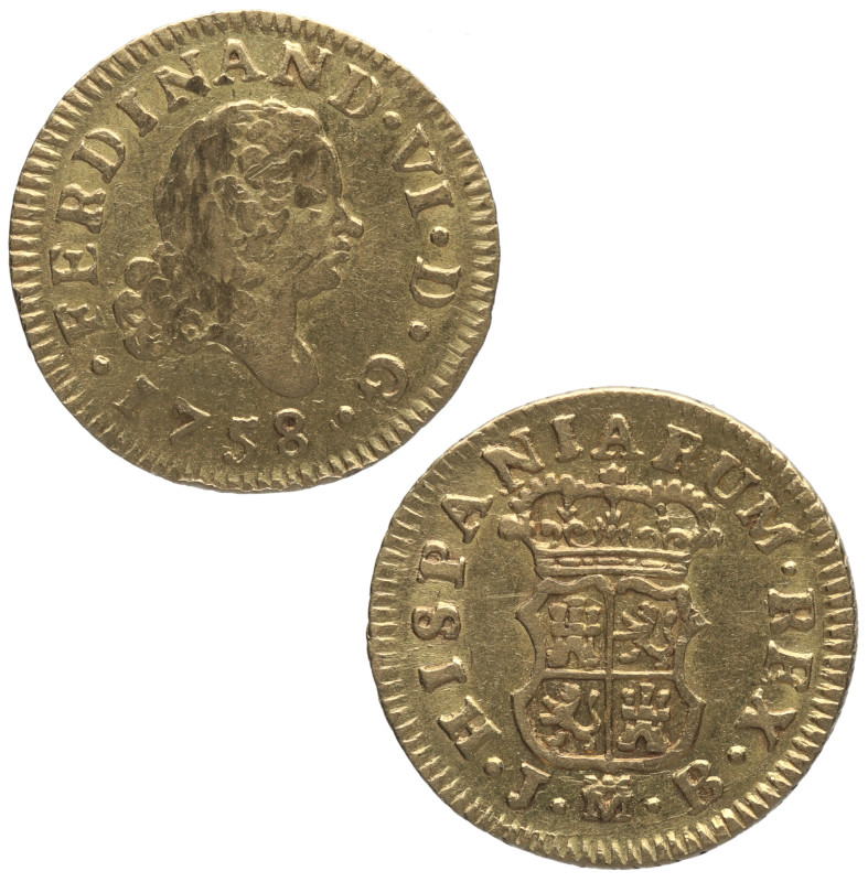 1758. Fernando VI (1746-1759). Madrid. 1/2 escudo . JB. A&C 564. Au. 1,77 g. MBC...