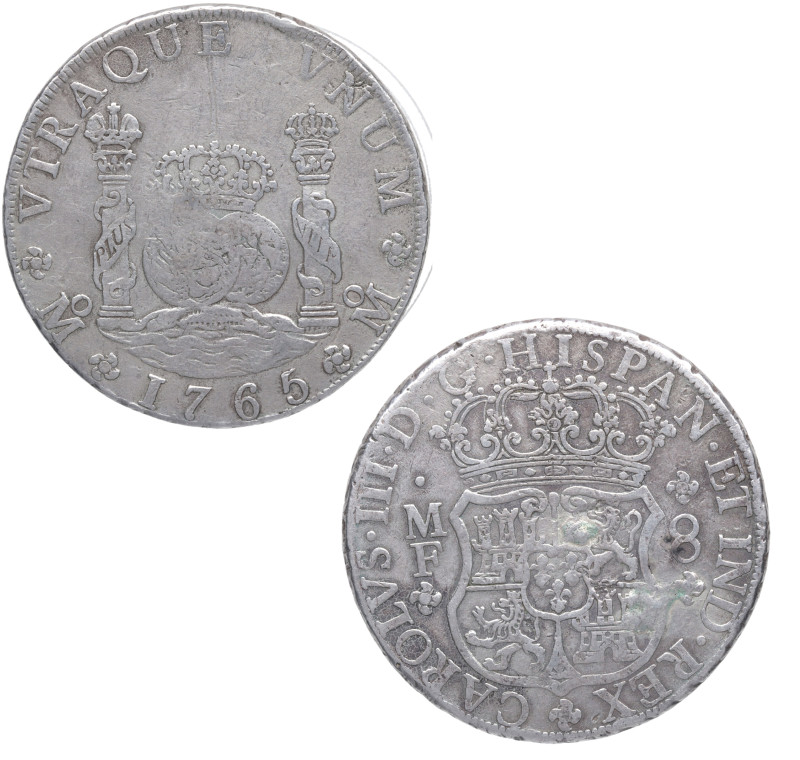1765. Carlos III (1759-1788). México. 8 reales. MF. A&C 1088. Ag. 26,73 g. Proba...