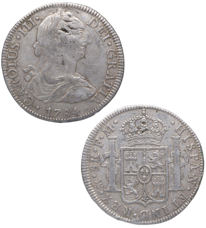 1784. Carlos III (1759-1788). México. 8 reales. FM. A&C 1126. Ag. 26,81 g. Marqu...