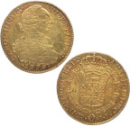 1779. Carlos III (1759-1788). Nuevo Reino. 8 escudos. JJ. A&C 2108. Au. 27,04 g. Marquitas en anverso. Buen ejemplar. EBC+. Est.2200.