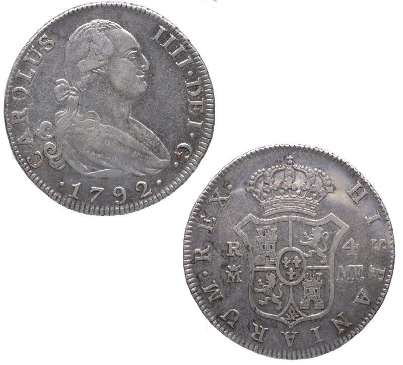 1792. Carlos IV (1788-1808). Madrid. 4 reales. MF. A&C 778. Ag. 13,55 g. MBC+ / ...