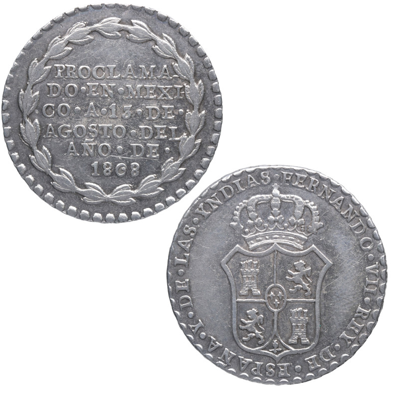 1808. Fernando VII (1808-1833). México. 2 reales. Medalla proclamación . Ag. 6,5...