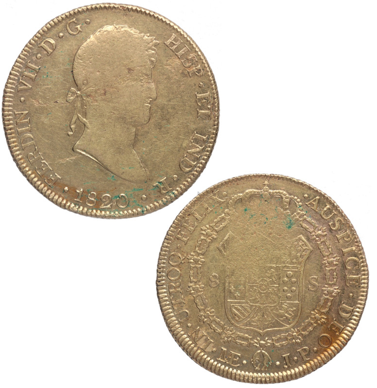 1820. Fernando VII (1808-1833). Lima. 8 escudos. JP. A&C 1767. Au. 26,99 g. Acuñ...