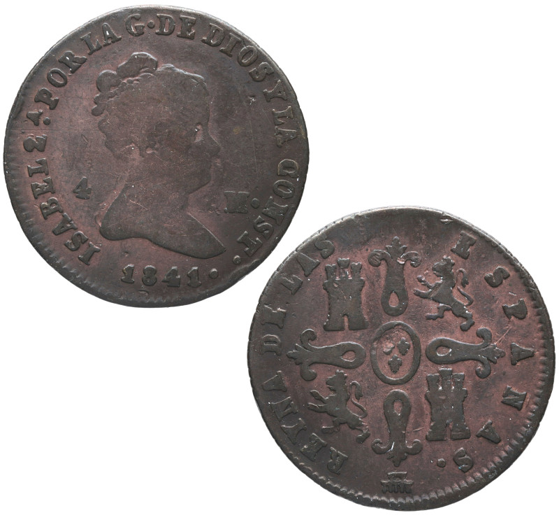1841. Isabel II (1833-1868). Segovia. 4 maravedís. A&C 84. Cu. 4,45 g. BC+. Est....