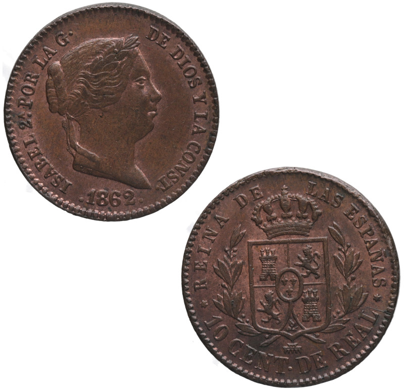 1862. Isabel II (1833-1868). Segovia. 10 céntimos de real. A&C 178. Cu. 3,91 g. ...