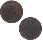 1855. Isabel II (1833-1868). Segovia. 25 céntimos de real. A&C 188. Cu. 9,15 g. BC+. Est.10.