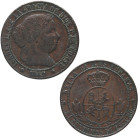 1867. Isabel II (1833-1868). Barcelona. 1/2 céntimos de escudo. OM. A&C 200. Cu. 6,02 g. MBC. Est.10.