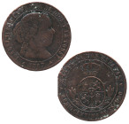 1867. Isabel II (1833-1868). Segovia. 1/2 céntimo de escudo. OM. A&C 209. Cu. 1,23 g. MBC-. Est.10.