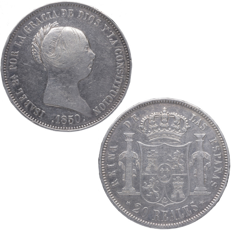 1850. Isabel II (1833-1868). Madrid. 20 reales. A&C 592. Ag. 25,95 g. MBC+ / EBC...