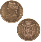 1868*68. Isabel II (1833-1868). Madrid. 10 escudos. A&C 815. Au. 8,35 g. Bella. Brillo original. Escasa así. SC-. Est.550.