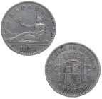 1870*74. I República (1868-1871, 1873-1874). 2 pesetas. DEM. A&C 31. Ag. 10,01 g. MBC. Est.15.
