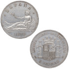 1870*70. I República (1868-1871, 1873-1874). 5 pesetas. SNM. A&C 39. Ag. 25,09 g. MBC+ / EBC-. Est.100.