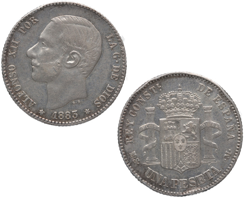 1883*83. Alfonso XII (1874-1885). Madrid. 1 peseta. MSM. A&C 21. Ag. 5,01 g. Esc...