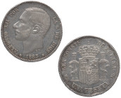 1883*83. Alfonso XII (1874-1885). Madrid. 1 peseta. MSM. A&C 21. Ag. 5,01 g. Escasa. MBC. Est.140.