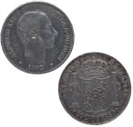 1882. Alfonso XII (1874-1885). Manila. 50 centavos de peso. A&C 118. Ag. 12,99 g. Escasa. MBC+. Est.130.