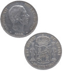 1885. Alfonso XII (1874-1885). Manila. 50 centavos de peso. A&C 124. Ag. 13,01 g. MBC / MBC+. Est.100.