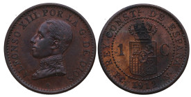 1912*2. Alfonso XIII (1886-1931). Madrid. 1 Céntimo . PCV. A&C 4. Ae. 1,03 g. SC-. Est.25.