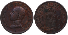 1913*3. Alfonso XIII (1886-1931). Madrid. 1 Céntimo . PCV. A&C 5. Ae. 0,97 g. MBC+. Est.15.