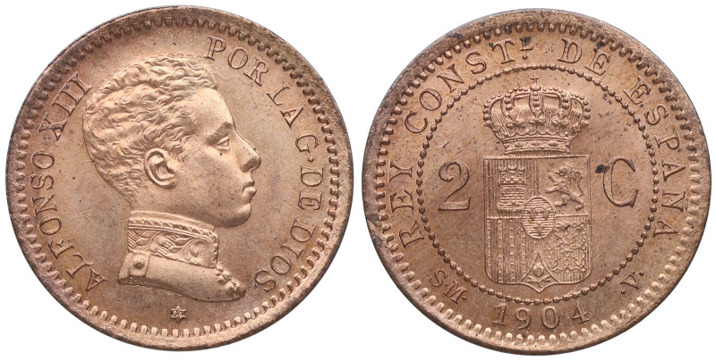 1904*04. Alfonso XIII (1886-1931). Madrid. 2 céntimos. SMV. A&C 6. Cu. 1,96 g. B...