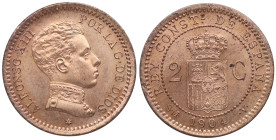 1904*04. Alfonso XIII (1886-1931). Madrid. 2 céntimos. SMV. A&C 6. Cu. 1,96 g. Bella. Brillo original. SC-. Est.20.