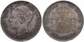 1900*00. Alfonso XIII . Madrid. 1 Peseta. SMV. A&C 59. Ag. EBC+ / EBC. Est.70.