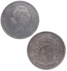 1892*92. Alfonso XIII (1886-1931). Madrid. 5 pesetas. PGM. A&C 99. 24,90 g. MBC-. Est.80.